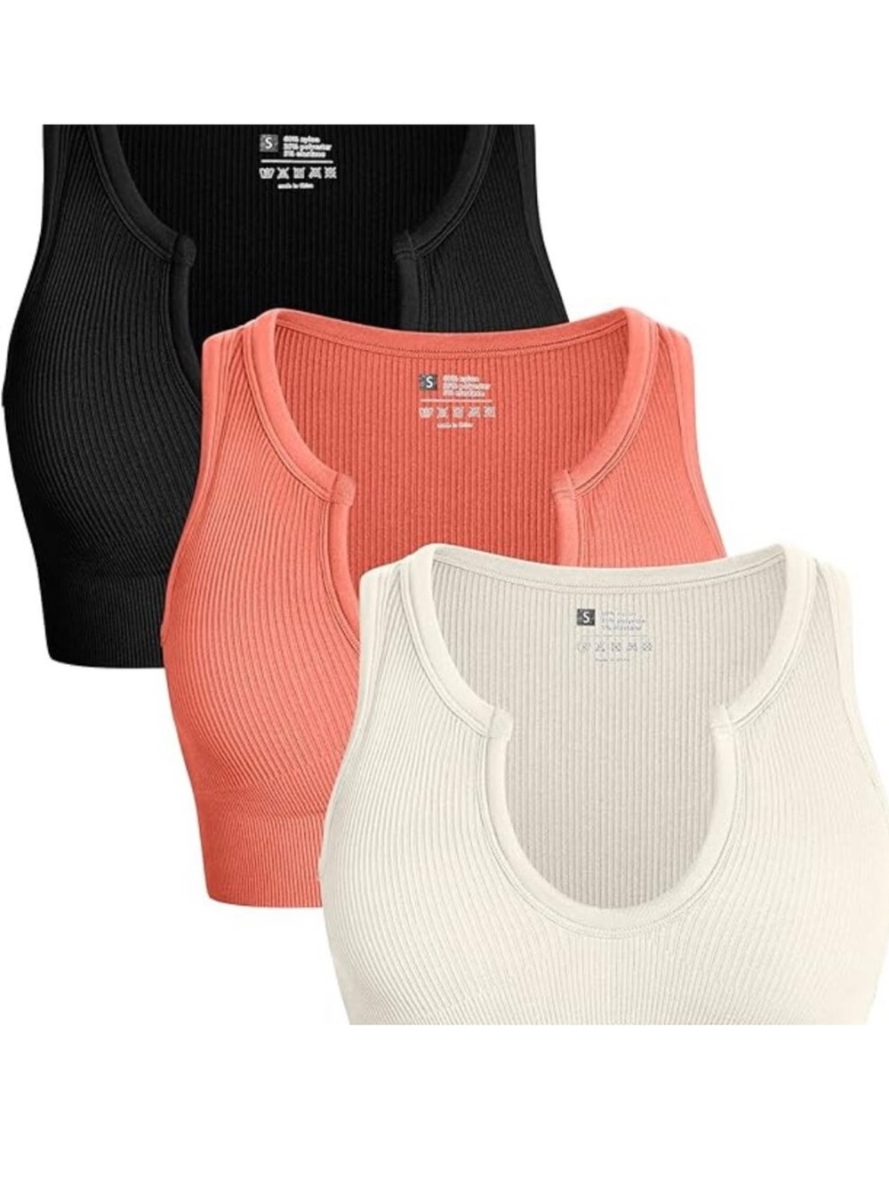 Women's 3 Medium Support Crop Top Seamless Ribbed Yoga Bra Athleisure Small NWOT